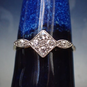 Antique Art Deco 18ct Gold & Platinum Geometric Diamond Cluster Ring