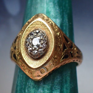 Antique Victorian 18ct Gold Diamond & Enamel Mourning Ring, hallmarked 1857
