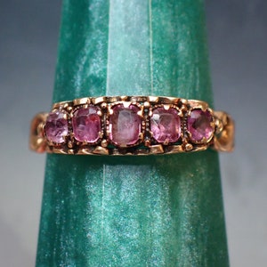 Dainty Antique Early Victorian 15ct Gold Ruby 5 Stone Ring
