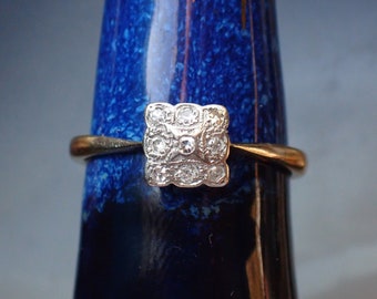 Vintage Art Deco 18ct Gold & Platinum Diamond Cluster Ring
