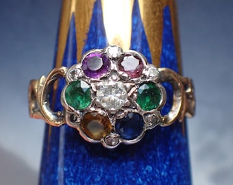 Dainty Antique Gold & Silver Multi Gem DEAREST Acrostic Ring