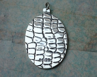 Antique Late Victorian Sterling Silver Reptile Skin Portrait Locket, hallmarked 1900