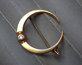 Antique 15ct Gold & Diamond Crescent Moon Brooch, c1900