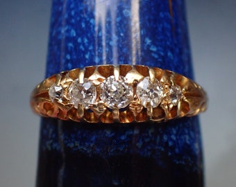 Antique 18ct Gold Diamond 5 Stone Boat Ring, hallmarked 1903