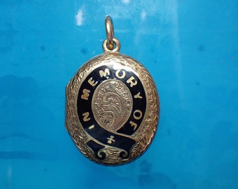 Antique Victorian 9ct Gold B&F Enamel 'In Memory Of' Mourning Locket