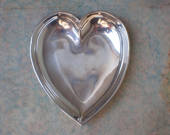 Antique Edwardian Sterling Silver Heart Shaped Trinket Dish, hallmarked 1904