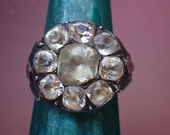 Chunky Antique European Silver Foiled Paste Cluster Ring