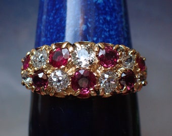 Antique Late Victorian 18ct Gold Ruby & Diamond Chequerboard Ring