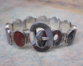 Antique Victorian Silver & Agate Buckle Style Bracelet, circa 1880