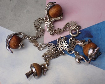 Vintage Sterling Silver "Touch Wood" Lucky Charm Bracelet