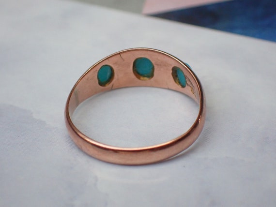 Antique Edwardian 9ct Gold Turquoise Trilogy Ring… - image 5
