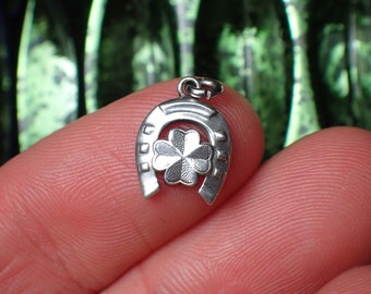 Vintage German Silver Lucky Horse Shoe & Four Leaf Clover Charm