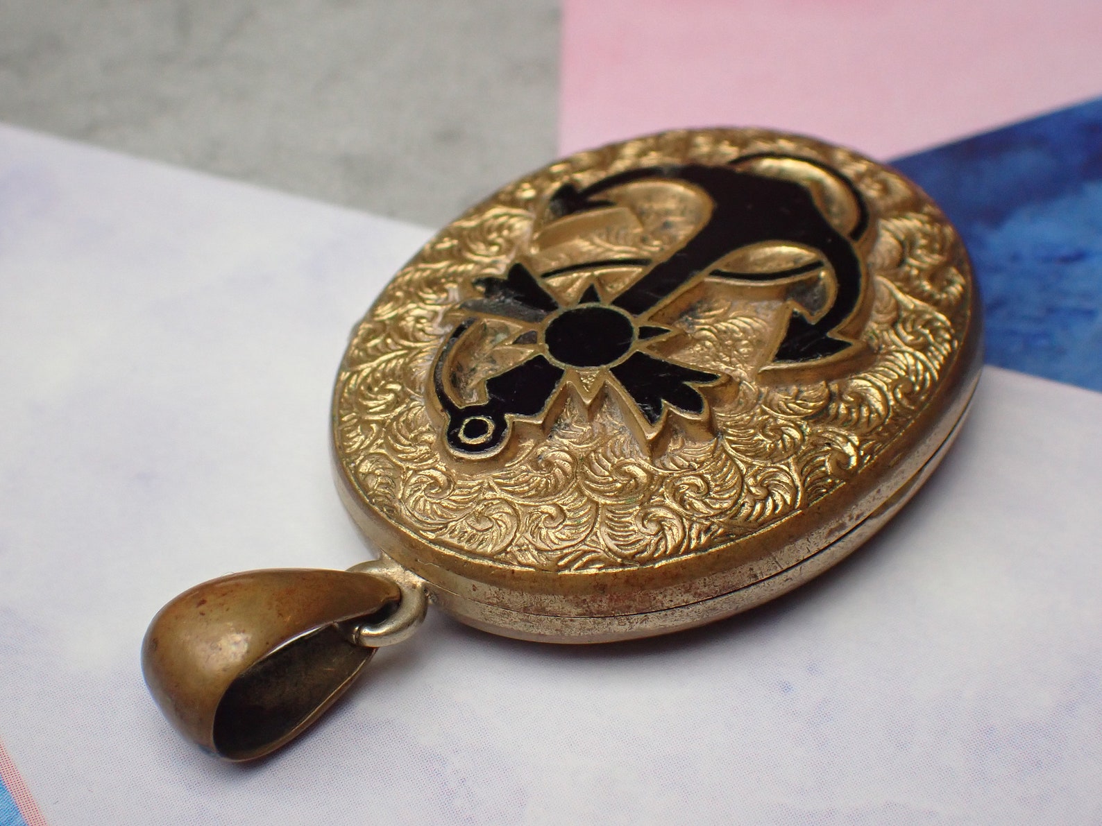 Antique Victorian Yellow Metal & Black Enamel Anchor Locket - Etsy