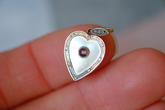 Antique Gold Silver Mother of Pearl & Amethyst He… - image 6