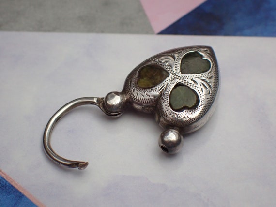 Antique Sterling Silver & Connemara Marble Heart … - image 9