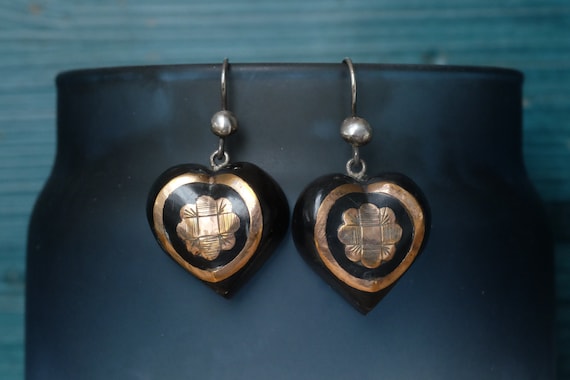 Antique Victorian Heart Shaped Shell & Gold Pique… - image 1