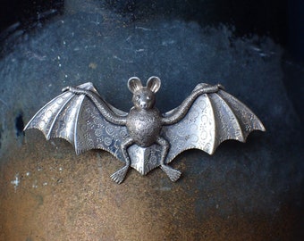 Unusual Antique Victorian Silver Bat Brooch