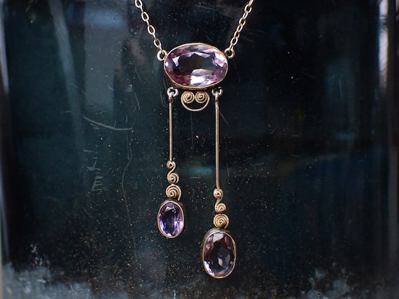 Collier Négligé Ancien En Argent Massif Avec Améthyste - Occasion Vintage