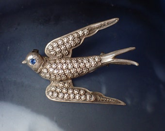 Antique Silver Diving Swallow Brooch by Charles Horner