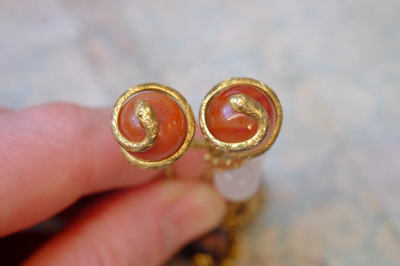 Unusual Antique Victorian Gilt Snakes & Agate Clo… - image 6