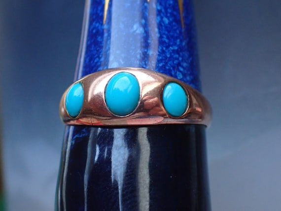 Antique Edwardian 9ct Gold Turquoise Trilogy Ring… - image 2