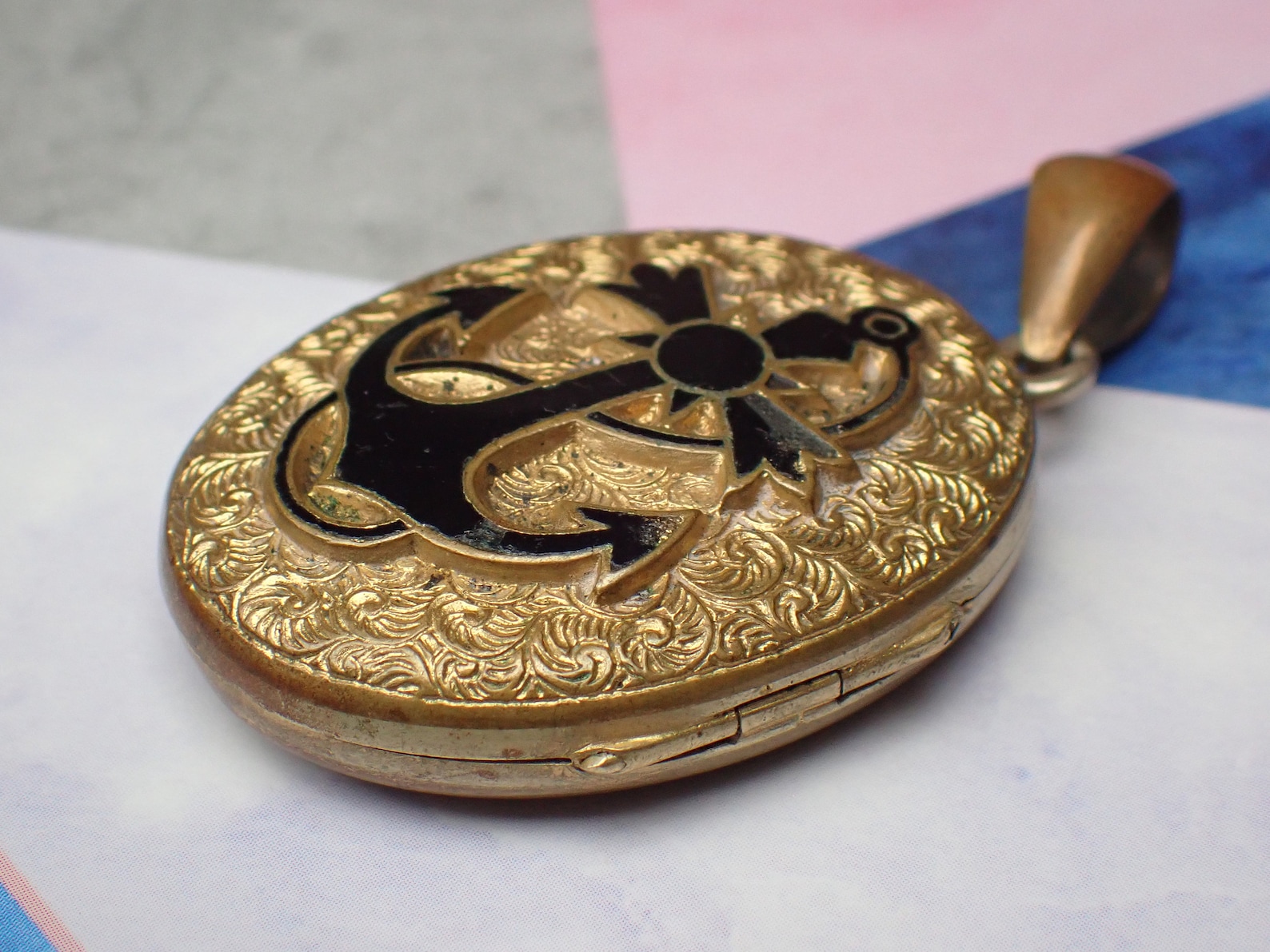 Antique Victorian Yellow Metal & Black Enamel Anchor Locket - Etsy