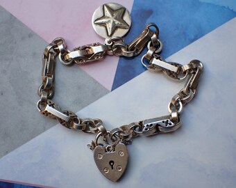 ヴィンテージ スターリングシルバー ハート パドロック ブレスレット