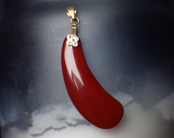 Vintage Carnelian Agate Large Bean Amulet Charm Pendant