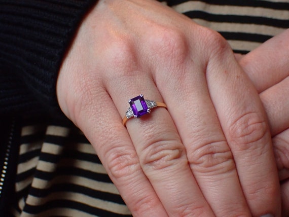 Vintage Art Deco 18ct Gold Platinum Amethyst & Di… - image 4