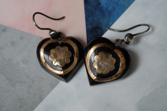 Antique Victorian Heart Shaped Shell & Gold Pique… - image 4