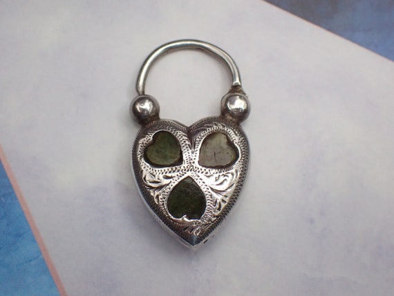 Antique Sterling Silver & Connemara Marble Heart … - image 3