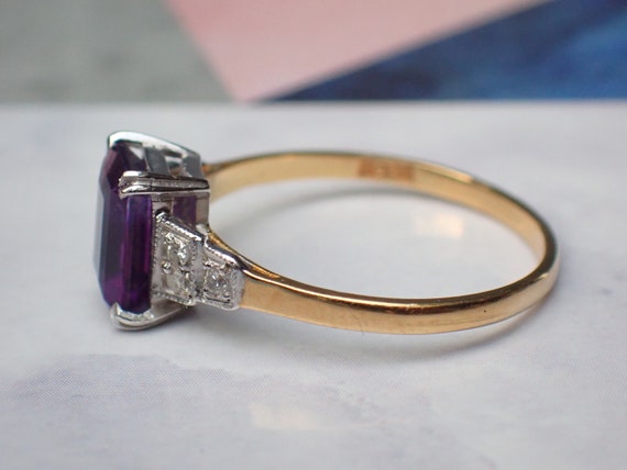 Vintage Art Deco 18ct Gold Platinum Amethyst & Di… - image 7