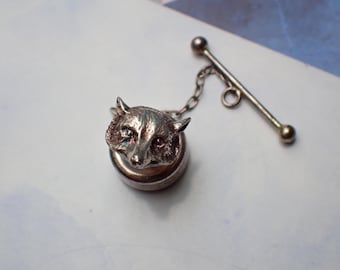 Vintage Sterling Silver Fox Head Tie Stud Pin