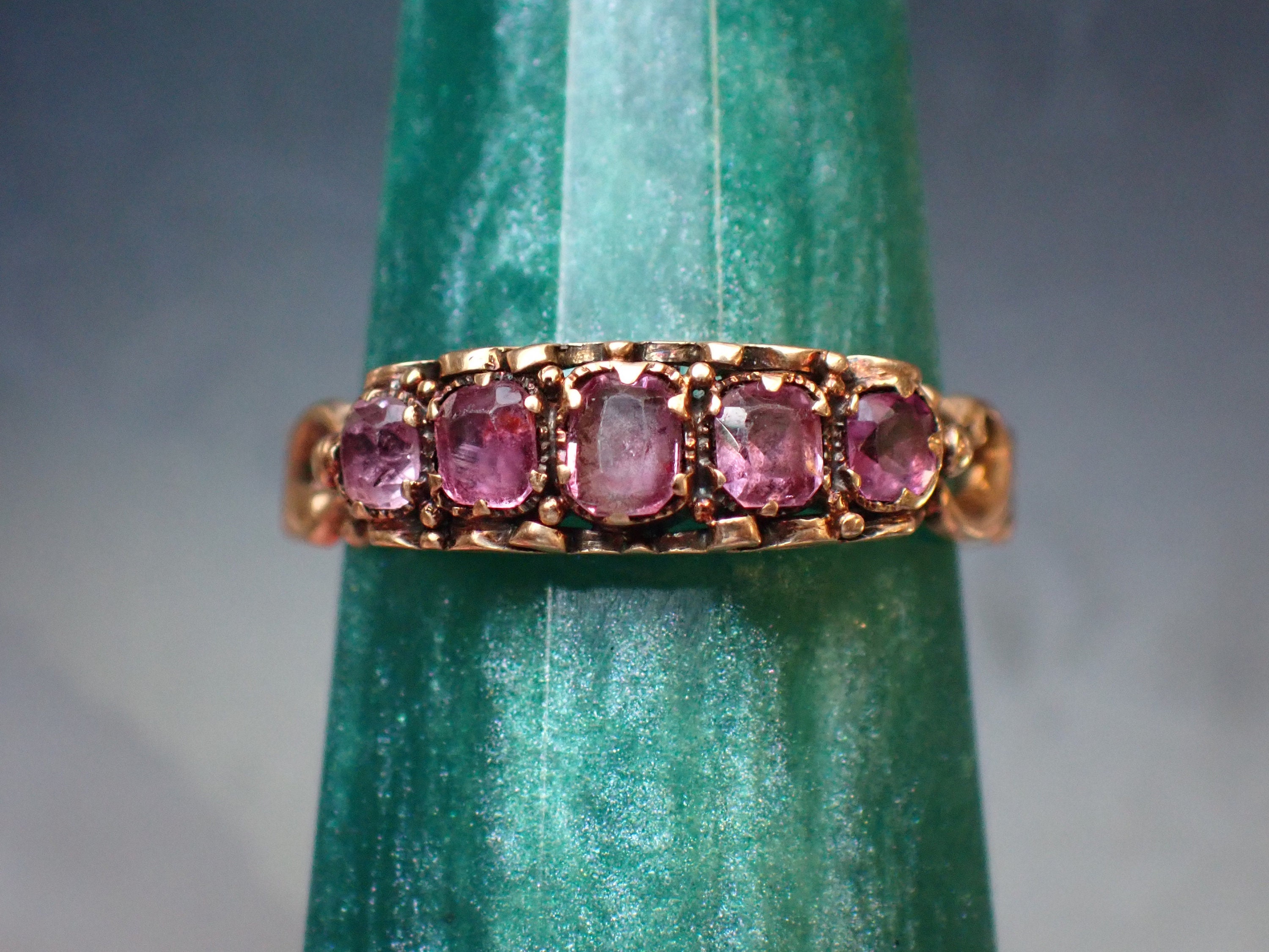 Dainty Antique Early Victorian 15ct Gold Ruby 5 Stone Ring