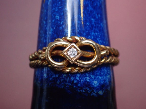 Antique Late Victorian 18ct Gold & Diamond Lover'… - image 1