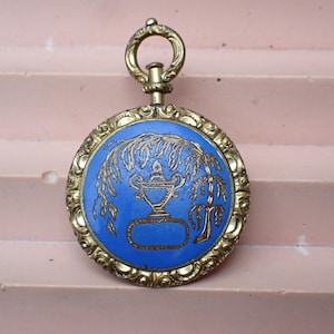 Antique Pinchbeck & Blue Enamel Urn Mourning Locket, circa 1830