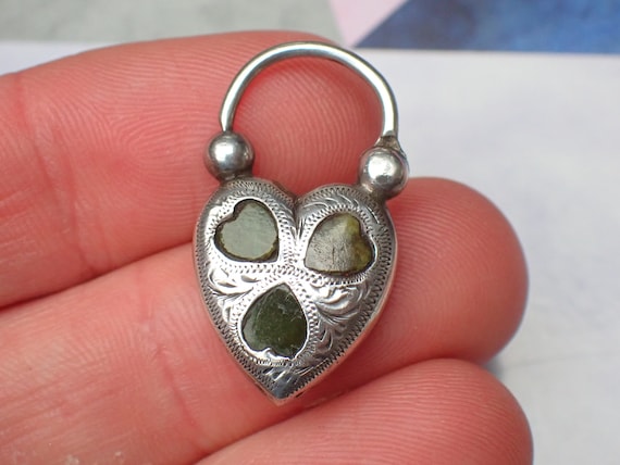 Antique Sterling Silver & Connemara Marble Heart … - image 10