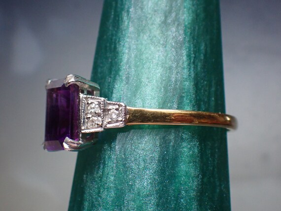 Vintage Art Deco 18ct Gold Platinum Amethyst & Di… - image 3