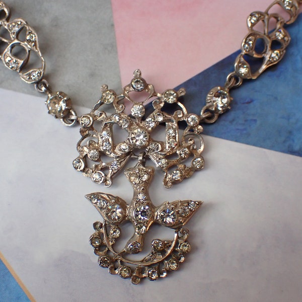 Beautiful Antique French Silver & Foiled Paste St. Esprit Necklace