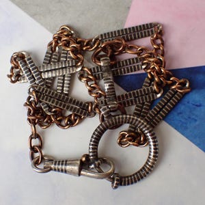 Antique European Silver Niello 18.5&quot; Watch Chain Necklace