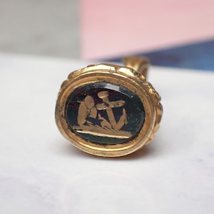 Tiny Antique Victorian Gold Filled Bloodstone Anchor Intaglio Seal Charm
