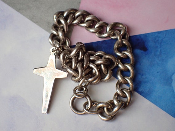 Antique Silver Curb Link Bracelet & WWI Poppy Cro… - image 7