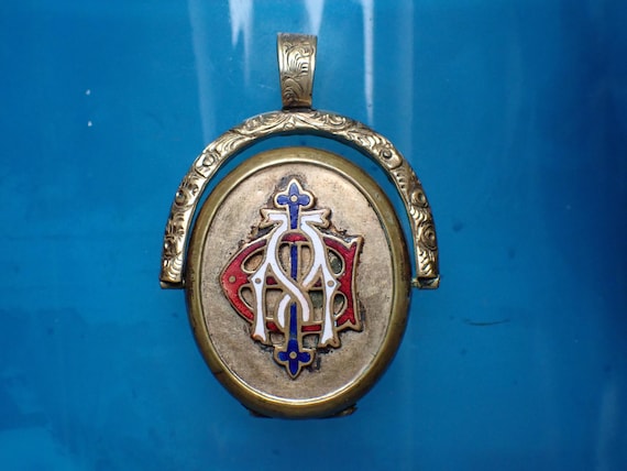 Antique Victorian Gilt & Enamel Amity, Eternity, Infinity (AEI) Spinning Mourning Locket