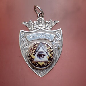 Unusual Antique Silver & Enamel Masonic All Seeing Eye Shield Medal