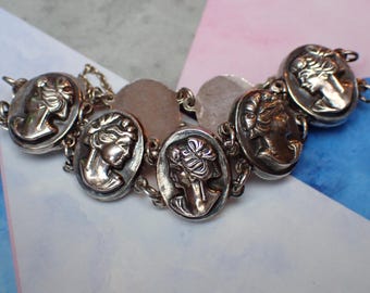 Pretty Vintage Sterling Silver Goddess Cameo Bracelet