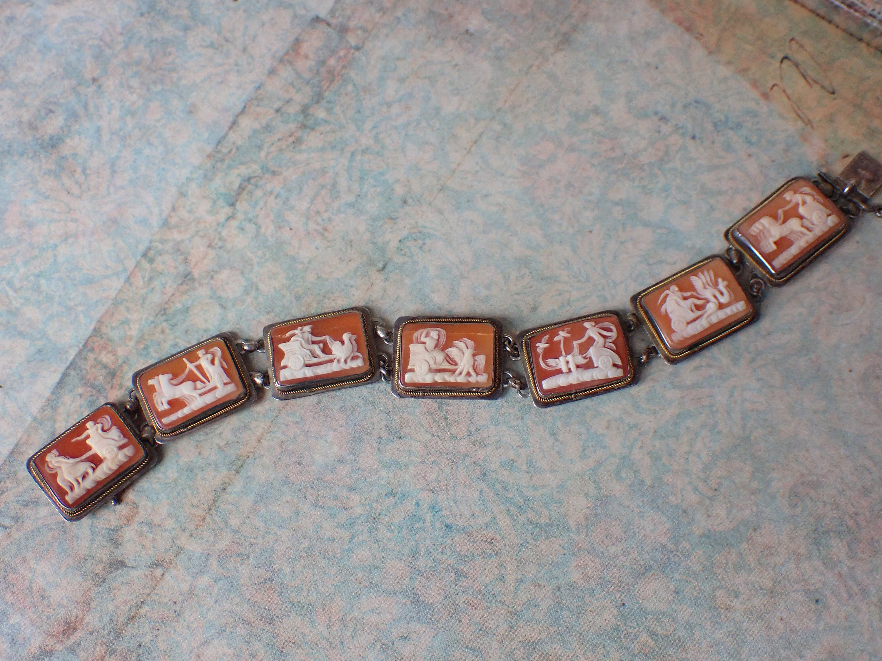 Vintage Italian Silver & Carved Natural Shell Days of the