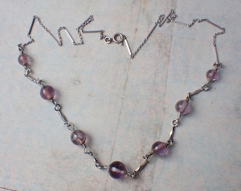 Vintage Sterling Silver & Amethyst Bead Necklace