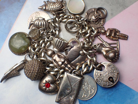 Full Charm Bracelet / Silver Charm Bracelet / Vintage Charm 