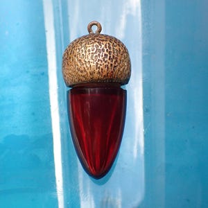 Victorian Scent Bottle, Antique Acorn Shaped Cranberry Glass Miniature Perfume