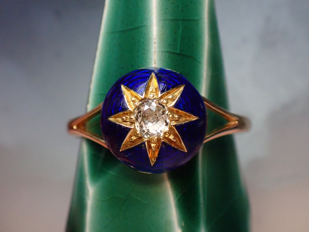 Antique Late Victorian 18ct Gold Blue Enamel Diamond Star Ring - Etsy